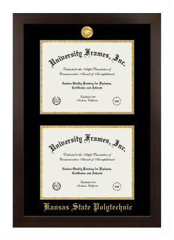 Kansas State Polytechnic Double Degree (Stacked) Frame in Manhattan Espresso with Black & Gold Mats for document: 8 1/2"h x 11"w  , document: 8 1/2"h x 11"w  