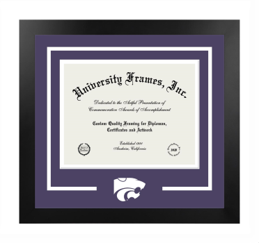 Logo Mat Frame in Manhattan Black with Purple & White Mats for DOCUMENT: 8 1/2"H X 11"W  