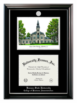 Kansas State University College of Business Administration Double Opening with Campus Image (Stacked) Frame in Classic Ebony with Silver Trim with Black & Silver Mats for document: 8 1/2"h x 11"w  