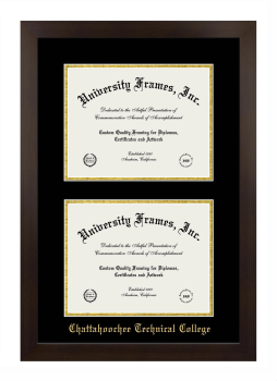 Chattahoochee Technical College Double Degree (Stacked) Frame in Manhattan Espresso with Black & Gold Mats for document: 8 1/2"h x 11"w  , document: 8 1/2"h x 11"w  