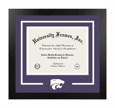 Kansas State University College of Education Logo Mat Frame in Manhattan Black with Purple & White Mats for document: 8 1/2"h x 11"w  