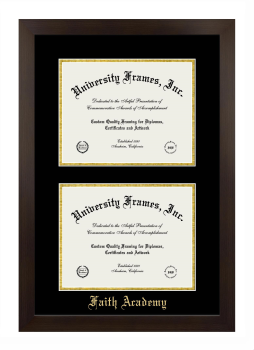 Faith Academy Double Degree (Stacked) Frame in Manhattan Espresso with Black & Gold Mats for document: 8 1/2"h x 11"w  , document: 8 1/2"h x 11"w  