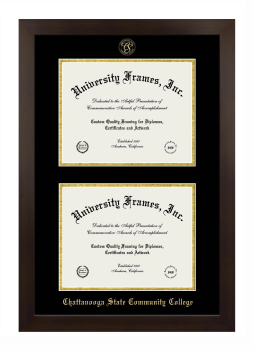 Chattanooga State Community College Double Degree (Stacked) Frame in Manhattan Espresso with Black & Gold Mats for document: 8 1/2"h x 11"w  , document: 8 1/2"h x 11"w  