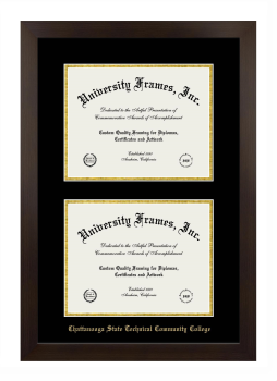 Chattanooga State Technical Community College Double Degree (Stacked) Frame in Manhattan Espresso with Black & Gold Mats for document: 8 1/2"h x 11"w  , document: 8 1/2"h x 11"w  
