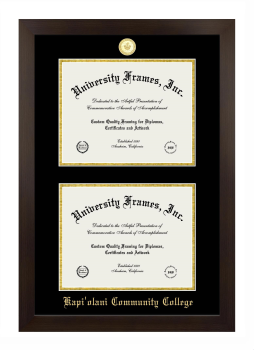 Kapiolani Community College Double Degree (Stacked) Frame in Manhattan Espresso with Black & Gold Mats for document: 8 1/2"h x 11"w  , document: 8 1/2"h x 11"w  
