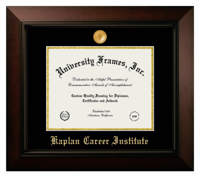 Kaplan Career Institute Diploma Frame in Legacy Black Cherry with Black & Gold Mats for DOCUMENT: 8 1/2"H X 11"W  
