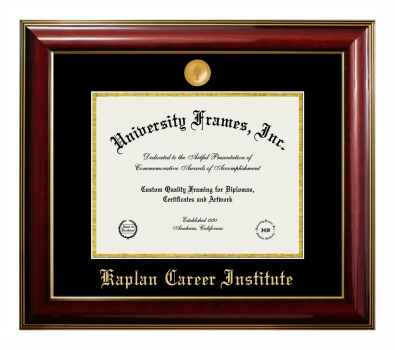 Kaplan Career Institute Diploma Frame in Classic Mahogany with Gold Trim with Black & Gold Mats for DOCUMENT: 8 1/2"H X 11"W  