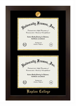 Kaplan College Double Degree (Stacked) Frame in Manhattan Espresso with Black & Gold Mats for document: 8 1/2"h x 11"w  , document: 8 1/2"h x 11"w  