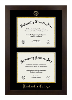Kaskaskia College Double Degree (Stacked) Frame in Manhattan Espresso with Black & Gold Mats for document: 8 1/2"h x 11"w  , document: 8 1/2"h x 11"w  