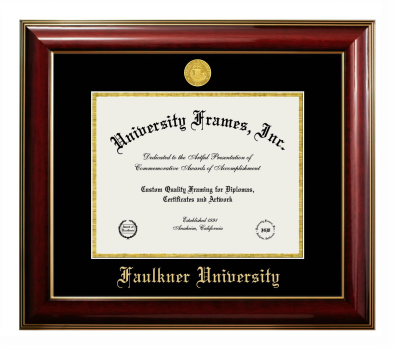 Faulkner University Diploma Frame in Classic Mahogany with Gold Trim with Black & Gold Mats for document: 8 1/2"h x 11"w  