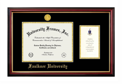 Faulkner University Diploma with Announcement Frame in Petite Mahogany with Gold Trim with Black & Gold Mats for document: 8 1/2"h x 11"w  , diploma: 7"h x 4"w  