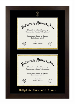 Katholieke Universiteit Leuven Double Degree (Stacked) Frame in Manhattan Espresso with Black & Gold Mats for document: 8 1/2"h x 11"w  , document: 8 1/2"h x 11"w  