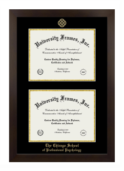 Chicago School of Professional Psychology Double Diploma Frame in Manhattan Espresso with Black & Gold Mats for document: 8 1/2"h x 11"w  , document: 8 1/2"h x 11"w  
