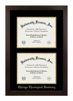 Chicago Theological Seminary Double Degree (Stacked) Frame in Manhattan Espresso with Black & Gold Mats for document: 8 1/2"h x 11"w  , document: 8 1/2"h x 11"w  