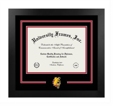 Ferris State University Logo Mat Frame in Manhattan Black with Black & Red Mats for DOCUMENT: 8 1/2"H X 11"W  