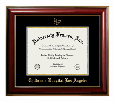 Children's Hospital Los Angeles Diploma Frame in Classic Mahogany with Gold Trim with Black & Gold Mats for document: 8 1/2"h x 11"w  