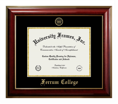 Ferrum College Diploma Frame in Classic Mahogany with Gold Trim with Black & Gold Mats for document: 8 1/2"h x 11"w  