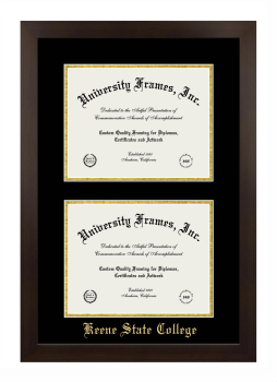 Keene State College Double Degree (Stacked) Frame in Manhattan Espresso with Black & Gold Mats for document: 8 1/2"h x 11"w  , document: 8 1/2"h x 11"w  
