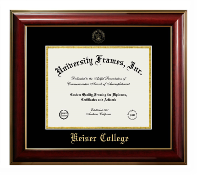 Keiser College Diploma Frame in Classic Mahogany with Gold Trim with Black & Gold Mats for document: 8 1/2"h x 11"w  
