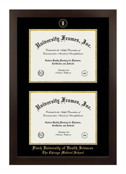Finch University of Health Sciences The Chicago Medical School Double Degree (Stacked) Frame in Manhattan Espresso with Black & Gold Mats for document: 8 1/2"h x 11"w  , document: 8 1/2"h x 11"w  