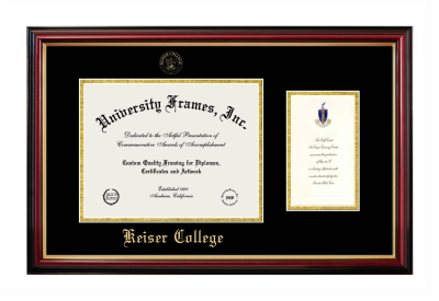 Keiser College Diploma with Announcement Frame in Petite Mahogany with Gold Trim with Black & Gold Mats for document: 8 1/2"h x 11"w  , diploma: 7"h x 4"w  