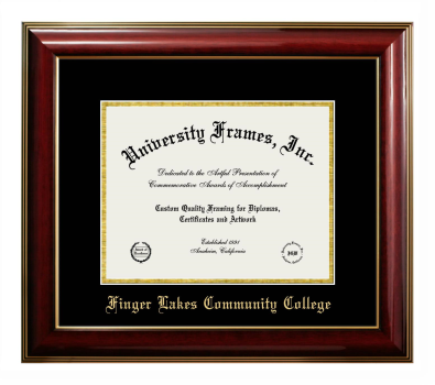 Finger Lakes Community College Diploma Frame in Classic Mahogany with Gold Trim with Black & Gold Mats for document: 8 1/2"h x 11"w  