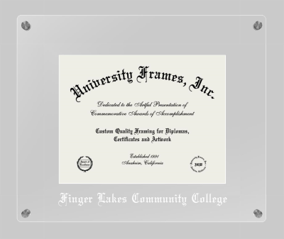 Finger Lakes Community College Lucent Clear-over-Clear Frame in Lucent Clear Moulding with Lucent Clear Mat for document: 8 1/2"h x 11"w  