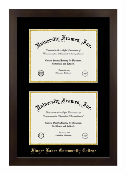 Finger Lakes Community College Double Degree (Stacked) Frame in Manhattan Espresso with Black & Gold Mats for document: 8 1/2"h x 11"w  , document: 8 1/2"h x 11"w  