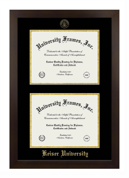 Keiser University Double Degree (Stacked) Frame in Manhattan Espresso with Black & Gold Mats for DOCUMENT: 8 1/2"H X 11"W  , DOCUMENT: 8 1/2"H X 11"W  