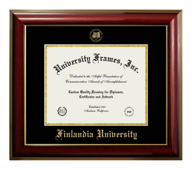 Finlandia University Diploma Frame in Classic Mahogany with Gold Trim with Black & Gold Mats for DOCUMENT: 8 1/2"H X 11"W  