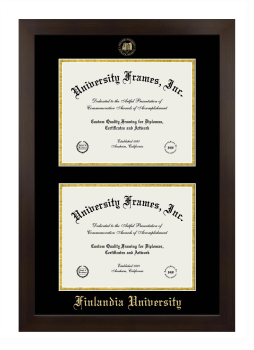 Finlandia University Double Degree (Stacked) Frame in Manhattan Espresso with Black & Gold Mats for document: 8 1/2"h x 11"w  , document: 8 1/2"h x 11"w  