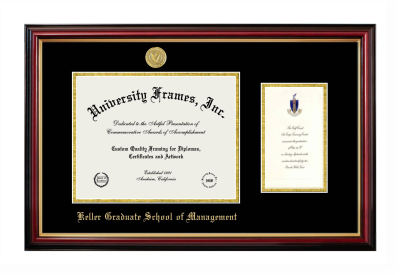 Keller Graduate School of Management Diploma with Announcement Frame in Petite Mahogany with Gold Trim with Black & Gold Mats for DOCUMENT: 8 1/2"H X 11"W  ,  7"H X 4"W  