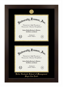 Keller Graduate School of Management Magna Cum Laude Double Degree (Stacked) Frame in Manhattan Espresso with Black & Gold Mats for DOCUMENT: 8 1/2"H X 11"W  , DOCUMENT: 8 1/2"H X 11"W  