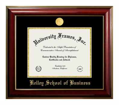 Kelley School of Business Diploma Frame in Classic Mahogany with Gold Trim with Black & Gold Mats for DOCUMENT: 8 1/2"H X 11"W  