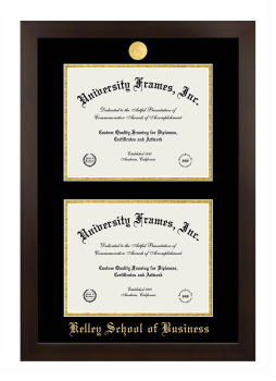 Kelley School of Business Double Degree (Stacked) Frame in Manhattan Espresso with Black & Gold Mats for document: 8 1/2"h x 11"w  , document: 8 1/2"h x 11"w  
