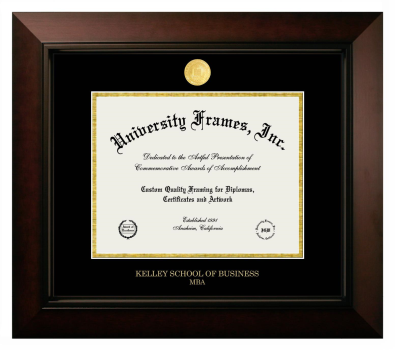 Kelley School of Business MBA Diploma Frame in Legacy Black Cherry with Black & Gold Mats for DOCUMENT: 8 1/2"H X 11"W  