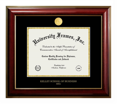 Kelley School of Business MBA Diploma Frame in Classic Mahogany with Gold Trim with Black & Gold Mats for document: 8 1/2"h x 11"w  