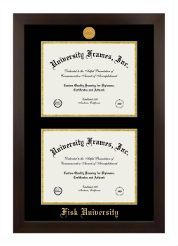 Fisk University Double Degree (Stacked) Frame in Manhattan Espresso with Black & Gold Mats for document: 8 1/2"h x 11"w  , document: 8 1/2"h x 11"w  