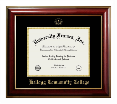 Kellogg Community College Diploma Frame in Classic Mahogany with Gold Trim with Black & Gold Mats for DOCUMENT: 8 1/2"H X 11"W  