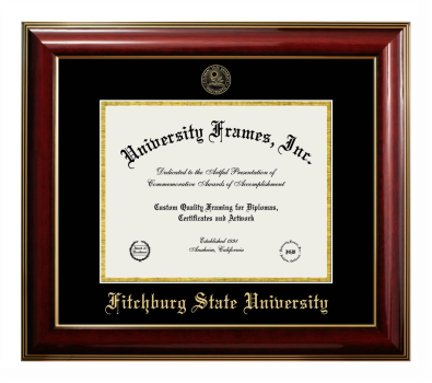 Fitchburg State University Diploma Frame in Classic Mahogany with Gold Trim with Black & Gold Mats for document: 8 1/2"h x 11"w  