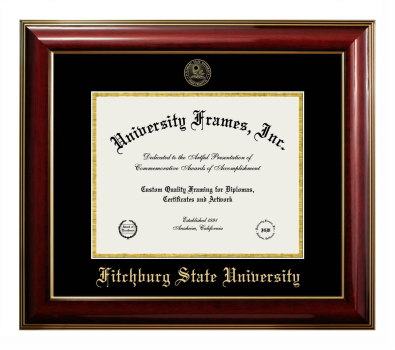 Fitchburg State University Diploma Frame in Classic Mahogany with Gold Trim with Black & Gold Mats for DOCUMENT: 8 1/2"H X 11"W  