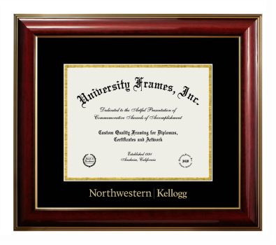 Kellogg School of Management (Northwestern University) Diploma Frame in Classic Mahogany with Gold Trim with Black & Gold Mats for DOCUMENT: 8 1/2"H X 11"W  