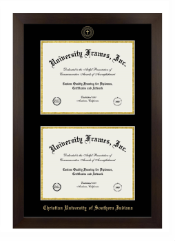 Christian University of Southern Indiana Double Degree (Stacked) Frame in Manhattan Espresso with Black & Gold Mats for document: 8 1/2"h x 11"w  , document: 8 1/2"h x 11"w  