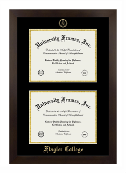 Flagler College Double Degree (Stacked) Frame in Manhattan Espresso with Black & Gold Mats for document: 8 1/2"h x 11"w  , document: 8 1/2"h x 11"w  