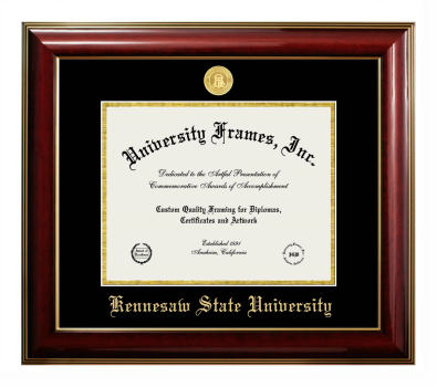 Kennesaw State University Diploma Frame in Classic Mahogany with Gold Trim with Black & Gold Mats for DOCUMENT: 8 1/2"H X 11"W  