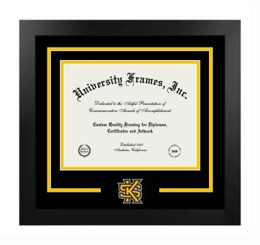 Kennesaw State University Logo Mat Frame in Manhattan Black with Black & Amber Mats for DOCUMENT: 8 1/2"H X 11"W  