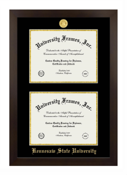 Kennesaw State University Double Degree (Stacked) Frame in Manhattan Espresso with Black & Gold Mats for DOCUMENT: 8 1/2"H X 11"W  , DOCUMENT: 8 1/2"H X 11"W  