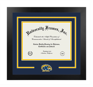 Kent State University College of Architecture and Environmental Design Logo Mat Frame in Manhattan Black with Navy Blue & Amber Mats for document: 8 1/2"h x 11"w  