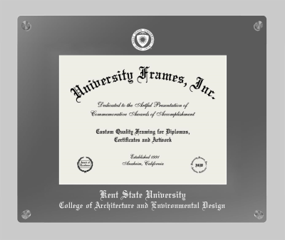 Kent State University College of Architecture and Environmental Design Lucent Clear-over-Smoke Frame in Lucent Smoke Moulding with Lucent Smoke Mat for document: 8 1/2"h x 11"w  