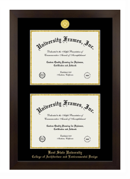 Kent State University College of Architecture and Environmental Design Double Degree (Stacked) Frame in Manhattan Espresso with Black & Gold Mats for document: 8 1/2"h x 11"w  , document: 8 1/2"h x 11"w  